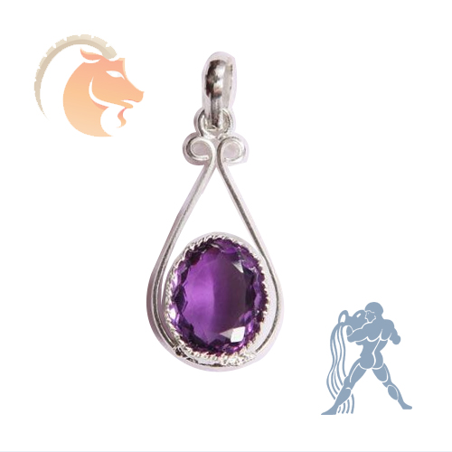 Amethyst Makara Rashi Lucky Stone Gems Pendant For Zodiac Sign